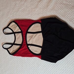Red And Black Strap Back Convention Leotard